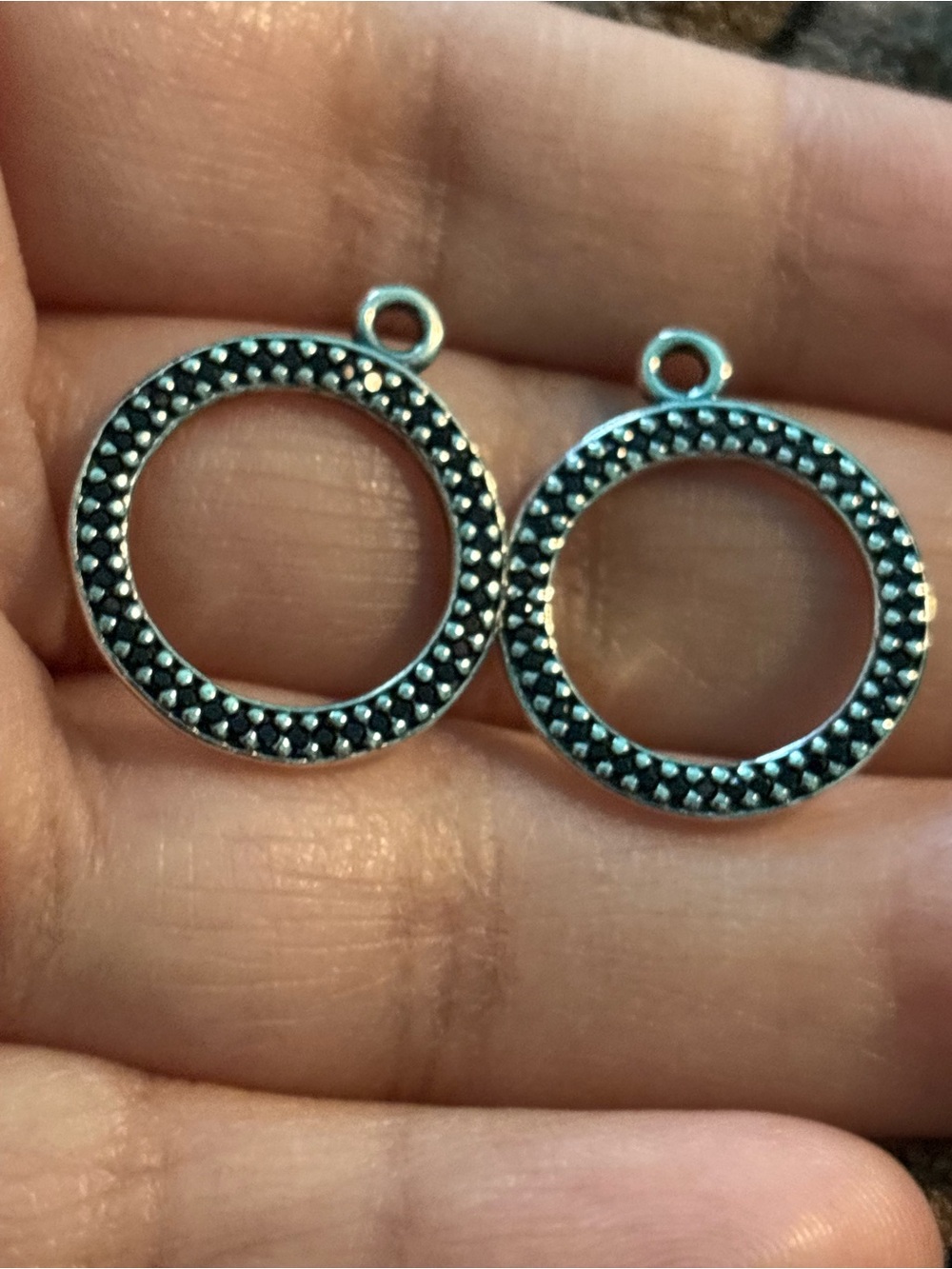 Pandora Black and Silver Textured Circle Dangle Earrings